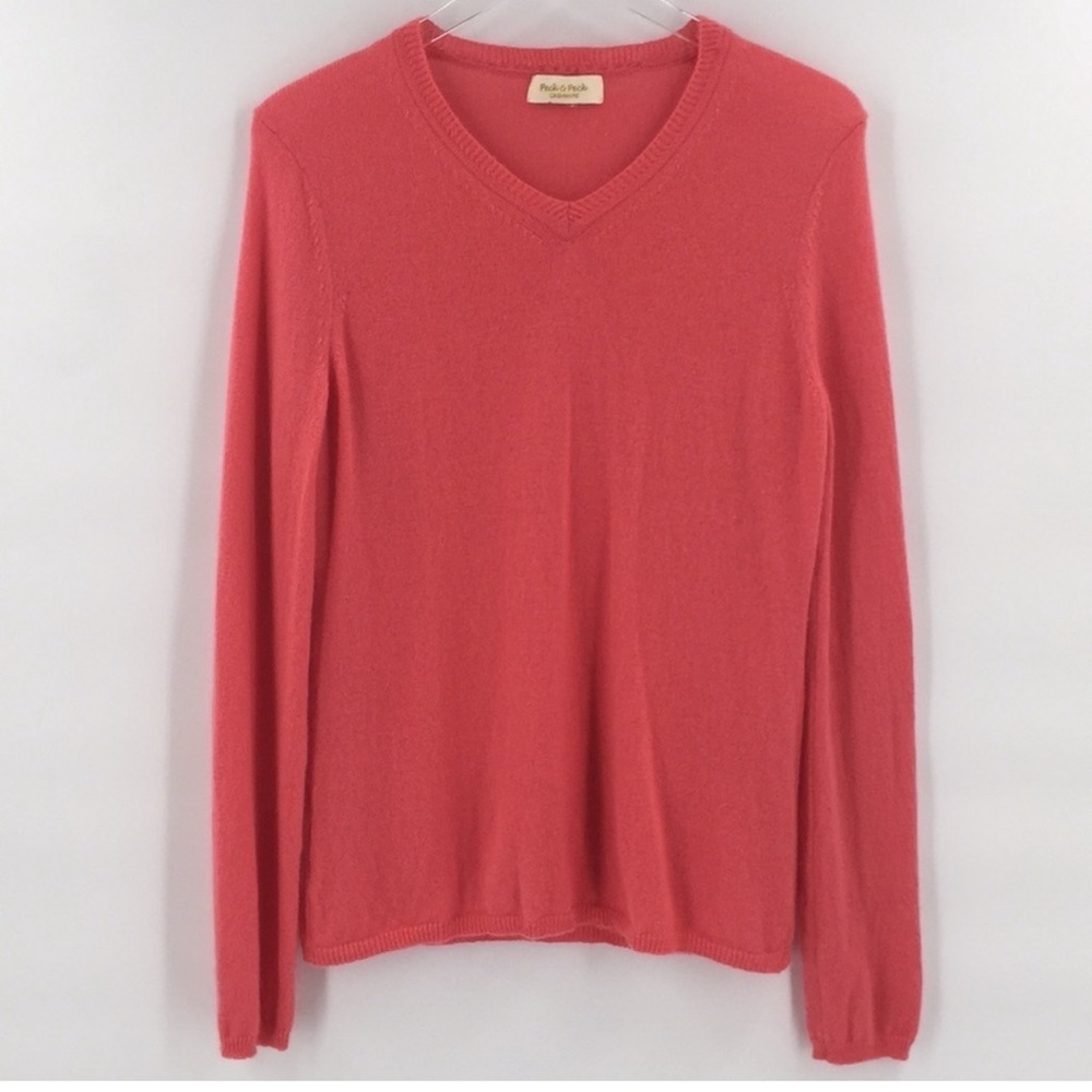 PECK & PECK 2 ply 100% Cashmere V-Neck Sweater, Coral Pink, Medium